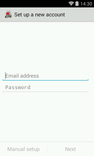 Screen to enter email address and password