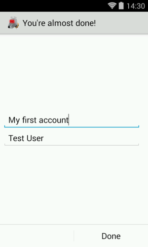 Screen to enter account name and your display name